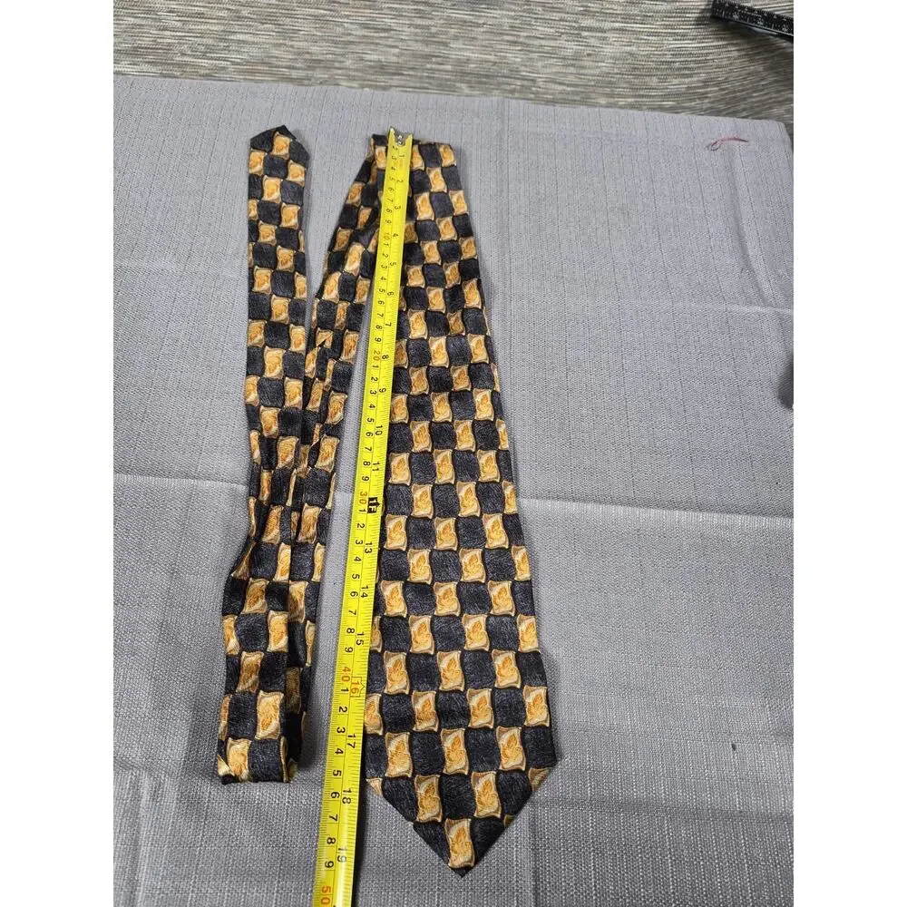 Charleston The Rack Tie Mens Gold Silk Geometric Classic Made In Italy Necktie